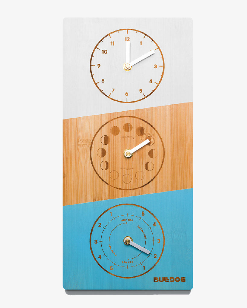 Bamboo Wall Mounted Time, Moon & Tide Clock Carve Magazine Surf Shop